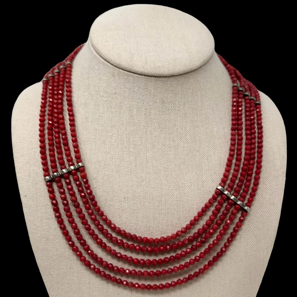 DTR Jay King Desert Rose Sterling Silver 5-Strand Red Coral Torsade Necklace